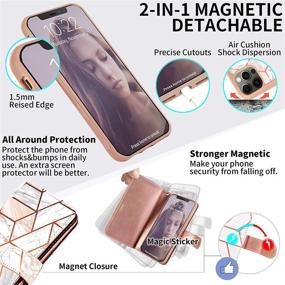 img 1 attached to CASEOWL iPhone 12 Pro Max Wallet Case, Magnetic Detachable with 9 Card Slots Holder, Hand Strap, 2 in 1 Folio Flip Premium PU Leather Lanyard Wallet Case 6.7 inch (Marble)