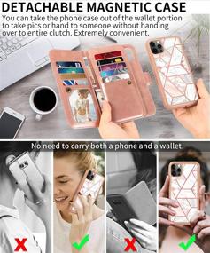 img 3 attached to CASEOWL iPhone 12 Pro Max Wallet Case, Magnetic Detachable with 9 Card Slots Holder, Hand Strap, 2 in 1 Folio Flip Premium PU Leather Lanyard Wallet Case 6.7 inch (Marble)