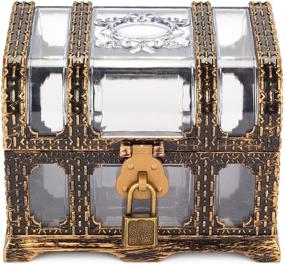 img 1 attached to 🏴 Captivating Plastic Transparent Antique Pirate Treasure Box with Lock and Key - Perfect for Kids' Parties and Toy Prizes!