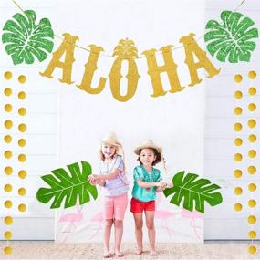 img 3 attached to 🌺 Large Gold Glittery Aloha Banner for Hawaiian Luau Party Decorations - TMCCE Hawaiian Aloha Party Supplies and Favors