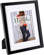 rpjc 11x14 inch solid wood picture frame with high definition glass - display 8x10 with mat or 11x14 without mat - table top and wall mounting - stand included - black логотип