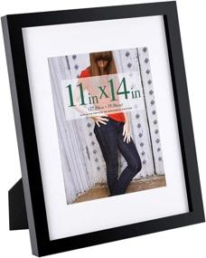 img 4 attached to RPJC 11x14 inch Solid Wood Picture Frame with High Definition Glass - Display 8x10 with Mat or 11x14 Without Mat - Table Top and Wall Mounting - Stand Included - Black