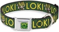 buckle-down kawaii loki dog collar with seatbelt buckle: standing pose text green yellow - adjustable sizes for small, medium, and large dogs logo