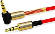 🔴 3ft red aux cable car stereo audio auxiliary headphone jack cord, right angle male to male - by jacobsparts logo