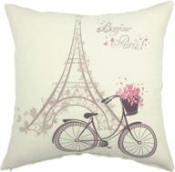 🚲 paris rustic cycle cushion covers: add charm to your home décor with cotton linen throw pillow covers - 18x18, bicycle design 2 логотип