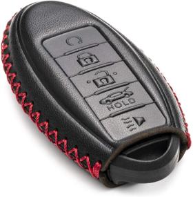 img 2 attached to 🔑 Vitodeco Smart Key Fob Case in Leather, Compatible with Nissan Versa, Sentra, Altima, Maxima, Rogue 2007-2022 (5 Buttons, Black/Red)