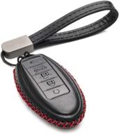 🔑 vitodeco smart key fob case in leather, compatible with nissan versa, sentra, altima, maxima, rogue 2007-2022 (5 buttons, black/red) logo