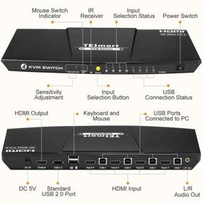 img 3 attached to 🖥️ TESmart 4-портовый HDMI-переключатель KVM с 5-футовыми кабелями KVM - поддержка 4K UHD, аудиовыхода и USB-управления.