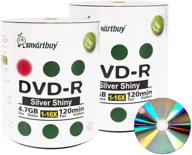 📀 200-pack dvd-r 4.7gb 16x shiny silver blank data video movie recordable media disc - smart buy, 200 discs in 200pk logo