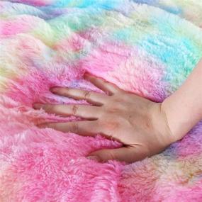 img 3 attached to 🦄 Cute Fuzzy Unicorn Blanket for Girls - Thick Fleece Rainbow Decorative Sofa Couch Throw - Warm & Cozy Super Soft Bed Cover with Long Shaggy Hair, Faux Fur Sherpa Backing - Pink, 51 x 63 Inch, Full Size