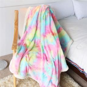 img 1 attached to 🦄 Cute Fuzzy Unicorn Blanket for Girls - Thick Fleece Rainbow Decorative Sofa Couch Throw - Warm & Cozy Super Soft Bed Cover with Long Shaggy Hair, Faux Fur Sherpa Backing - Pink, 51 x 63 Inch, Full Size