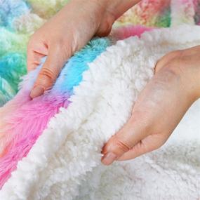 img 2 attached to 🦄 Cute Fuzzy Unicorn Blanket for Girls - Thick Fleece Rainbow Decorative Sofa Couch Throw - Warm & Cozy Super Soft Bed Cover with Long Shaggy Hair, Faux Fur Sherpa Backing - Pink, 51 x 63 Inch, Full Size