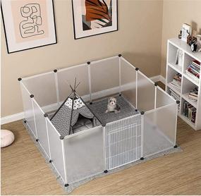 img 2 attached to 🐾 YAHUNI Pet Playpen for Puppy - Spacious Plastic Yard Fence Tent for Small Animals, Rabbits & More - Portable Kennel Cage with Transparent White 12 Panels