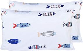 img 1 attached to 🐠 J-pinno Fish Pillowcase: 100% Natural Cotton, Ideal Kids Bedding Decoration, 20x30 inches (9 Patterns)