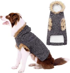 img 4 attached to Теплый и стильный: Жакет с капюшоном для собак BINGPET для маленьких и больших собак - зимняя вязаная одежда из флиса с классическим кабельным узором.