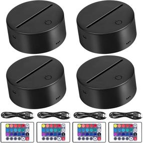 img 4 attached to 🌟 EEEKit 4 Pack 3D Night LED Light Lamp Base: Colorful Remote Control & USB Cable Included for Acrylic and Plexiglass Art, Decorative Lights for Room, Shop, Restaurant (Black)