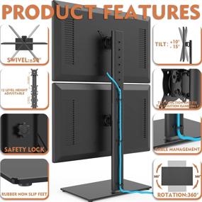 img 3 attached to 🖥️ Dual Monitor Stand HT05B-002 - Maximize Productivity with Adjustable Vertical Stack Free-Standing Riser for 13-34 Inch Screens - Swivel, Tilt, Height Adjustable - Holds Up to 44lbs