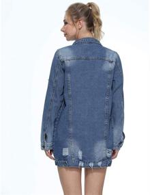 img 2 attached to Casual Long Sleeve Trench Coat: Women's Long Style Ripped Denim Jeans Jacket Outfits