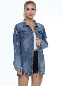 img 1 attached to Casual Long Sleeve Trench Coat: Women's Long Style Ripped Denim Jeans Jacket Outfits
