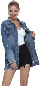 img 4 attached to Casual Long Sleeve Trench Coat: Women's Long Style Ripped Denim Jeans Jacket Outfits