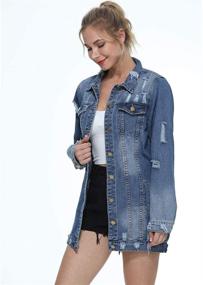 img 3 attached to Casual Long Sleeve Trench Coat: Women's Long Style Ripped Denim Jeans Jacket Outfits