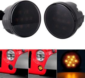 img 4 attached to 🚦 Enhance Safety and Style with JK Turn Signal Lights: Smoke Lens Amber LED Front Grill Parking Lights for Jeep Wrangler JK JKU 2007-2017