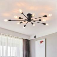 🔆 modern industrial semi flush mount ceiling light - 10-light black sputnik chandelier fixture for kitchen, dining, living room, bedroom & foyer lighting - garwarm логотип