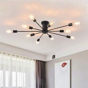 img 3 attached to 🔆 Modern Industrial Semi Flush Mount Ceiling Light - 10-Light Black Sputnik Chandelier Fixture for Kitchen, Dining, Living Room, Bedroom & Foyer Lighting - Garwarm