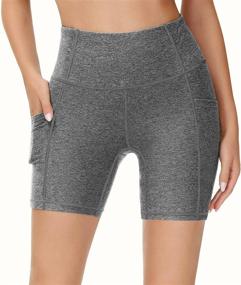 img 3 attached to Heathyoga Women's High Waist Yoga Shorts with Pockets - Perfect for Workouts, Running, and Biking