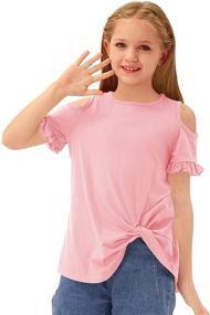 img 4 attached to 👚 BesserBay Girl's Solid Twist Knot Tunic Shirt: Stylish Cold Shoulder Top for 3-12 Years