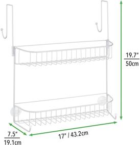 img 2 attached to 🚿 mDesign Ванная корзина над дверью: дополнительно широкий металлический проволочный органайзер для душа с встроенными крючками и корзинами, стойкий к ржавчине - белый.