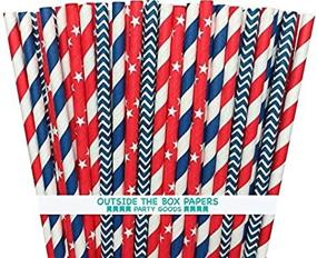 img 1 attached to 🎉 Add a Patriotic Punch to Your Party with Outside the Box Papers Baseball Theme Stars and Striped Paper Straws - 100 Pack in Red, White, and Blue!