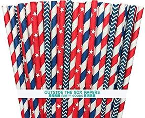 img 2 attached to 🎉 Add a Patriotic Punch to Your Party with Outside the Box Papers Baseball Theme Stars and Striped Paper Straws - 100 Pack in Red, White, and Blue!