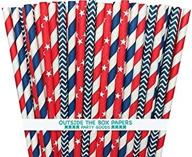 🎉 add a patriotic punch to your party with outside the box papers baseball theme stars and striped paper straws - 100 pack in red, white, and blue! logo