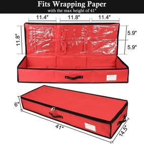 img 3 attached to 🎁 Красные контейнеры для хранения подарочной бумаги GUDELAK - контейнеры для хранения новогодних украшений, органайзеры для упаковочной бумаги для лент, открыток, подарочных пакетов, бантов - хранение под кроватью, прочный материал Оксфорд 600D - подходит для упаковочной бумаги длиной 40".