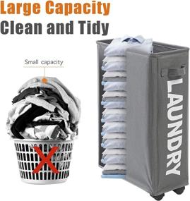 img 2 attached to 🧺 WOOHA Rolling Slim Laundry Basket: Portable, Foldable & Waterproof Hamper for Home & Kitchen – Dark Grey