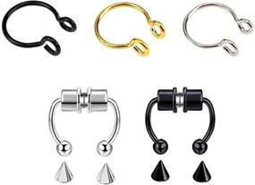 img 3 attached to 💍 CHUXI 5 Pack Magnetic Nose Rings: Stylish Stainless Steel Faux Piercing Jewelry for Men and Women