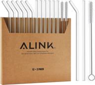 🥤 alink 12-pack reusable glass straws, 8.5 inches x 10mm, clear smoothie straws with 2 cleaning brushes logo