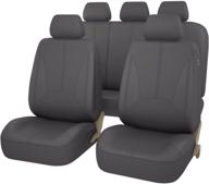 car pass - 11pcs elegant luxurious dark gray pu leather seat covers set: universal fit for vehicles, cars, suvs with 5mm composite sponge inside, airbag compatible logo
