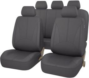 img 4 attached to CAR PASS - 11PCS Elegant Luxurious Dark Gray PU Leather Seat Covers Set: Universal Fit for Vehicles, Cars, SUVs with 5mm Composite Sponge Inside, Airbag Compatible