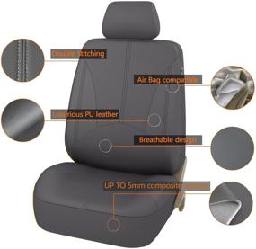 img 3 attached to CAR PASS - 11PCS Elegant Luxurious Dark Gray PU Leather Seat Covers Set: Universal Fit for Vehicles, Cars, SUVs with 5mm Composite Sponge Inside, Airbag Compatible