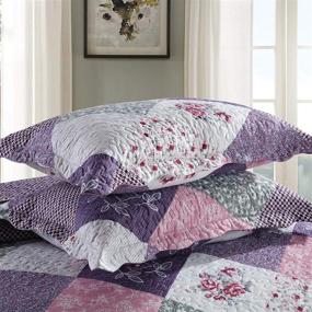 img 1 attached to 🛌 MaiuFun Quilts Queen/Full Size Bedspreads Sets (90x98 inches) - Reversible Purple Floral Patchwork Patterns - Lightweight 3-Piece Bedding Coverlet Bedspread for All Season - Includes 1 Quilt + 2 Pillow Shams