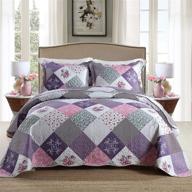🛌 maiufun одеяла queen/full размером комплекты покрывал для кровати (90x98 дюймов) - реверсивные фиолетовые цветочные лоскутные узоры - легкий 3-х частный одеялo укрытие для кровати на любое время года - включает 1 одеяло + 2 наволочки логотип