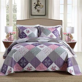 img 4 attached to 🛌 MaiuFun Quilts Queen/Full Size Bedspreads Sets (90x98 inches) - Reversible Purple Floral Patchwork Patterns - Lightweight 3-Piece Bedding Coverlet Bedspread for All Season - Includes 1 Quilt + 2 Pillow Shams