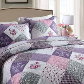img 3 attached to 🛌 MaiuFun Quilts Queen/Full Size Bedspreads Sets (90x98 inches) - Reversible Purple Floral Patchwork Patterns - Lightweight 3-Piece Bedding Coverlet Bedspread for All Season - Includes 1 Quilt + 2 Pillow Shams