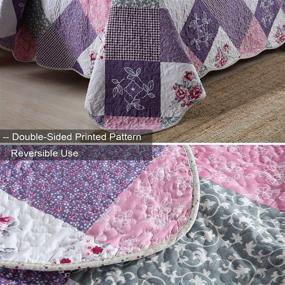 img 2 attached to 🛌 MaiuFun Quilts Queen/Full Size Bedspreads Sets (90x98 inches) - Reversible Purple Floral Patchwork Patterns - Lightweight 3-Piece Bedding Coverlet Bedspread for All Season - Includes 1 Quilt + 2 Pillow Shams