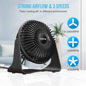 img 4 attached to 💨 HONYIN 6 Inch Small Desk Fan: Powerful Airflow, Quiet Operation, Portable, 3-Speed Adjustable, 360° Rotatable - Ideal Mini Personal Fan for Home Office Bedroom, 3.9ft Cord Included