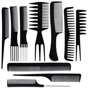 img 4 attached to 💇 Ultikare Hair Barber Comb Set - Professional Salon Styling Combs Kit with 10-Piece Plastic Fine and Wide Tooth Combs for Men and Women (Black)