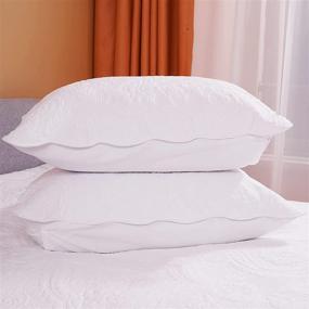 img 2 attached to 🛏️ BOSOWOS 2 Pack Soft Queen Size 20 x 30 Inch White Hotel Class Pillow Shams, Decorative Stich Cushion Cover, Embroidered Microfiber Pillowcases Bed Pillow Covers Set for Enhanced Bedroom Decor, White