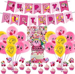 img 4 attached to 🎉 82-Piece Kirby-Star Themed Birthday Party Decorations Set for Kids, Including 1 Happy Birthday Banner Garland, 13 Cupcake Toppers, 18 Balloons, and 50 Party Decoration Stickers